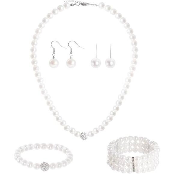 Classic Pearl Jewelry Set – Necklace, Bracelets, and Earrings Collection - Picture 8 of 8